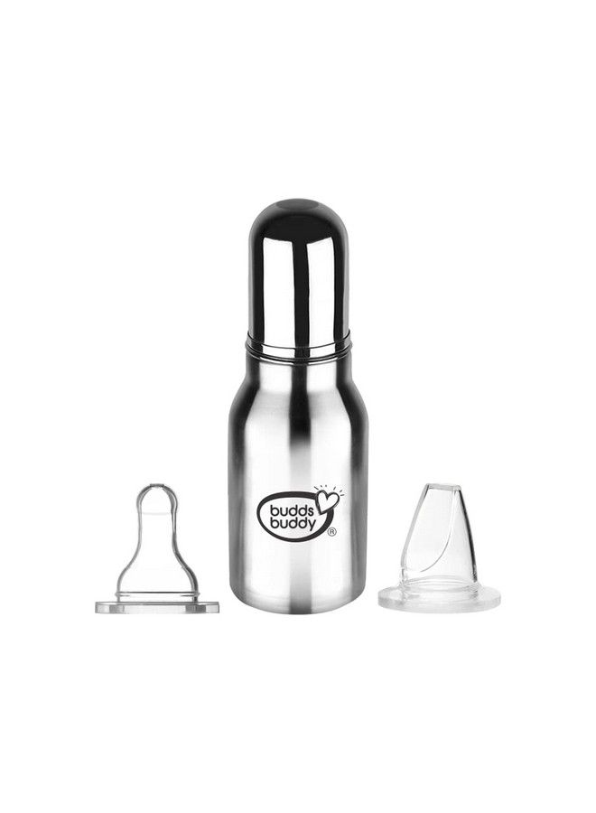 2 In 1 Bravo Regular Neck New Baby Feeding Bottle Made With High Grade Stainless Steel; Rust Free Feeding Bottle With Nipple ; Leak Proof Baby Bottle ; With Extra Sipper Spout ; 180 Ml