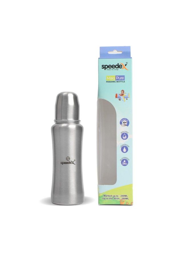 Stainless Steel Baby Feeding Bottle And Cleaning Brush Combo With Internal Ml Marking (240 Ml 1 Extra Nipple Free)