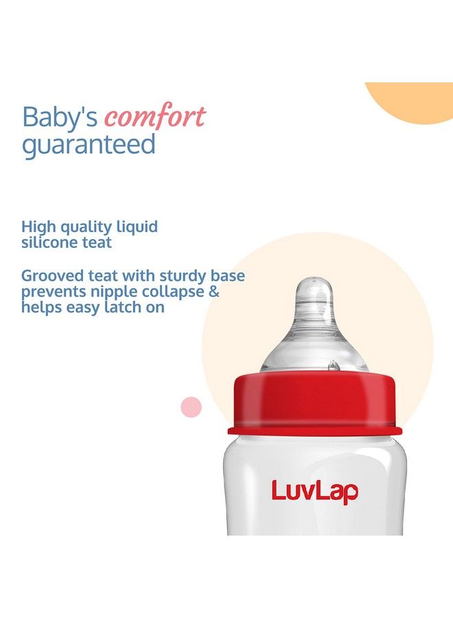 Luv Lap Anti Colic Wide Neck Natura Flo Baby Feeding Bottle 250Ml (Pack Of 2) New Born ; Infants ; Toddler Upto 3 Years Bpa Free Pack Of 2 White & Red