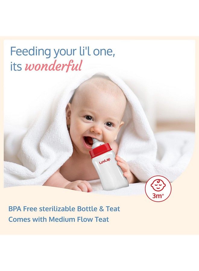 Luv Lap Anti Colic Wide Neck Natura Flo Baby Feeding Bottle 250Ml (Pack Of 2) New Born ; Infants ; Toddler Upto 3 Years Bpa Free Pack Of 2 White & Red