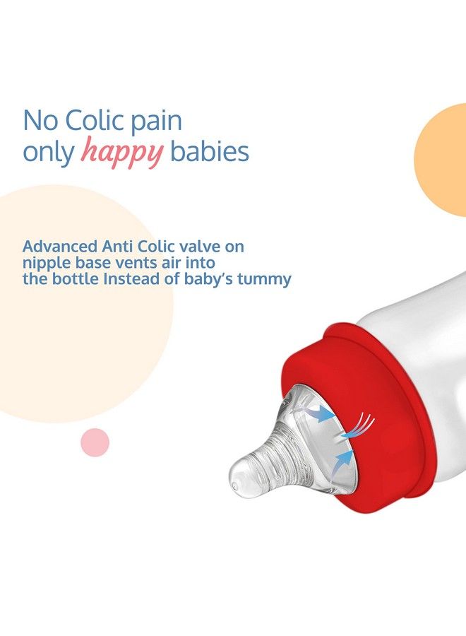 Luv Lap Anti Colic Wide Neck Natura Flo Baby Feeding Bottle 250Ml (Pack Of 2) New Born ; Infants ; Toddler Upto 3 Years Bpa Free Pack Of 2 White & Red