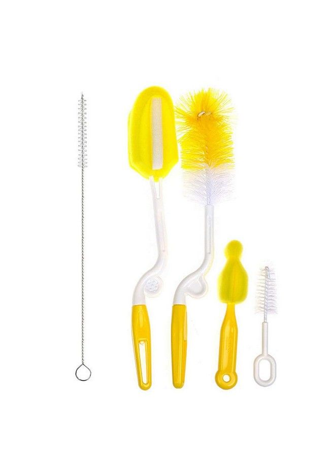 5 Pcs Baby Milk Bottle Nipple Straw Brush Sponge Nylon Cleaning Brush Cleaner Bottle Set (Assorted Random Color 5 Pcs)(Cleaning Brush Kit) (5 In 1 Kit)