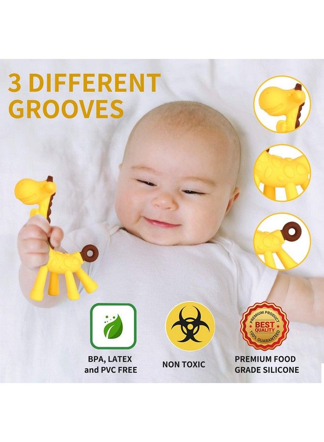 Baby Teething Toys For Newborn (4 Pack) Freezer Safe Bpa Free Infant And Toddler Silicone Banana Toothbrushes Fruit Giraffe Teethers Soothe Babies Gums Set With Storage Case