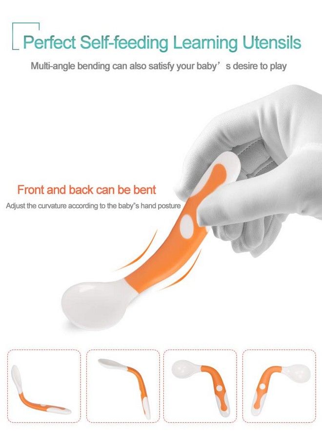 Baby Utensils Spoons With Travel Safe Case Toddlers Feeding Training Spoon With Easy Grip And Bendable Function Perfect Self Feeding Learning Spoons…