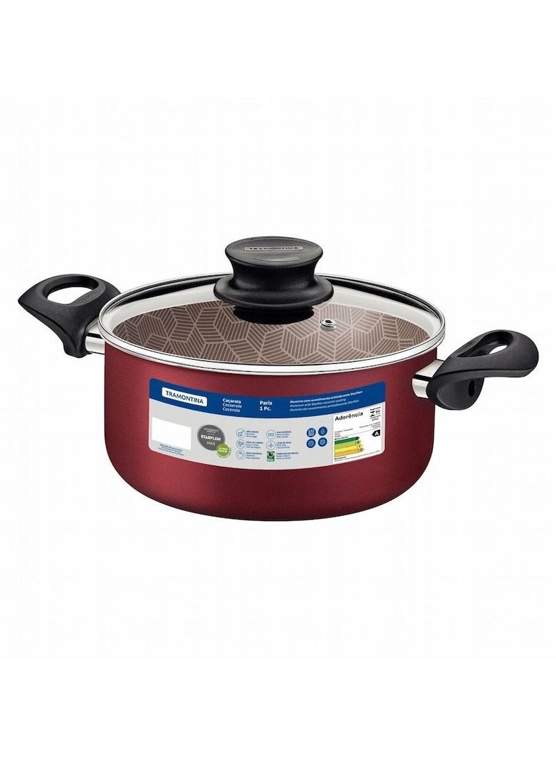 Since 1911,Made in Brazil- Paris 28cm Red Aluminum Casserole with Interior and Exterior Starflon Max Red PFOA Free Nonstick Coating