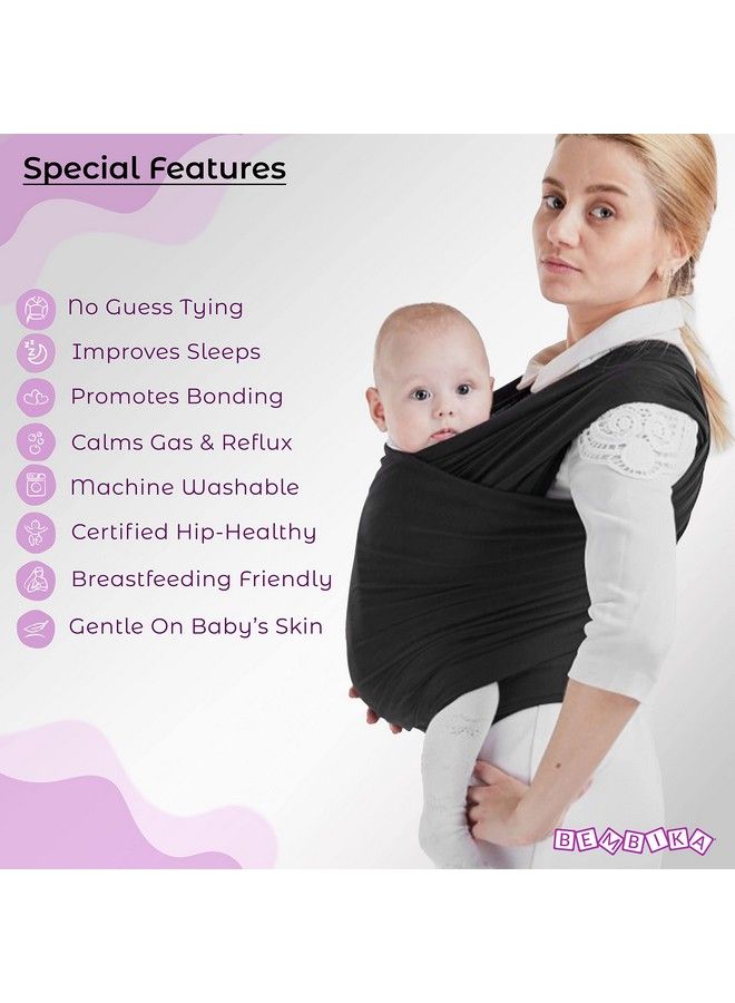 Baby Essential Hands Free Baby Carrier Wrap Breathable Lightweight Baby Wrap Carrier Cloth Suitable For Newborn Infants (Black)