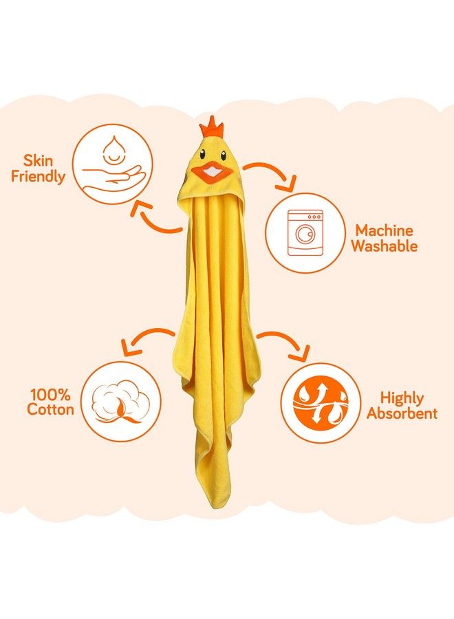 Hooded Baby Bath Towel For New Born Super Soft Made With Super Soft And Highly Absorbent 100% Zero Twist Cotton Can Be Used For Baby Swaddling (Yellow Chicken)