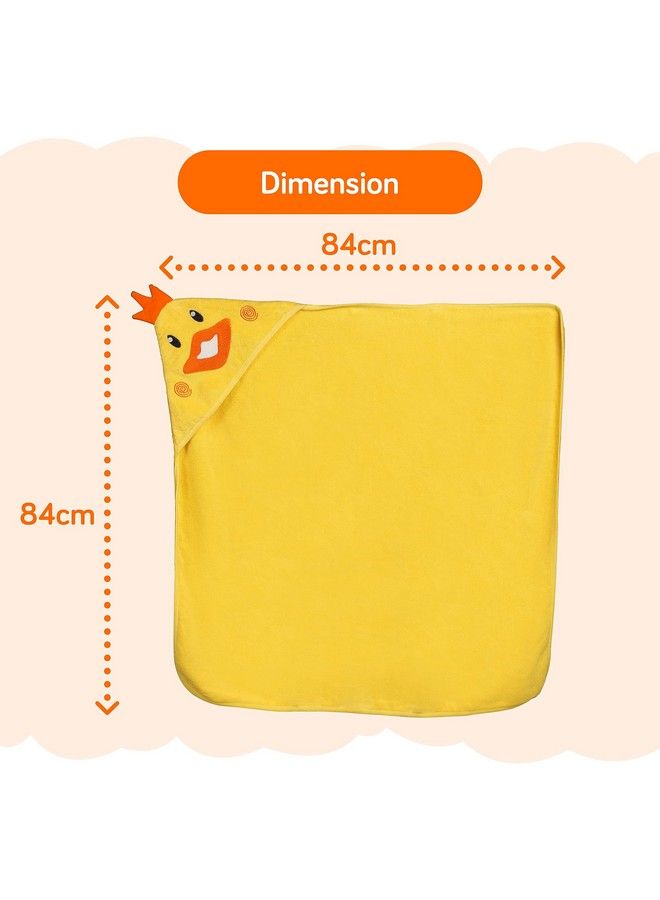 Hooded Baby Bath Towel For New Born Super Soft Made With Super Soft And Highly Absorbent 100% Zero Twist Cotton Can Be Used For Baby Swaddling (Yellow Chicken)