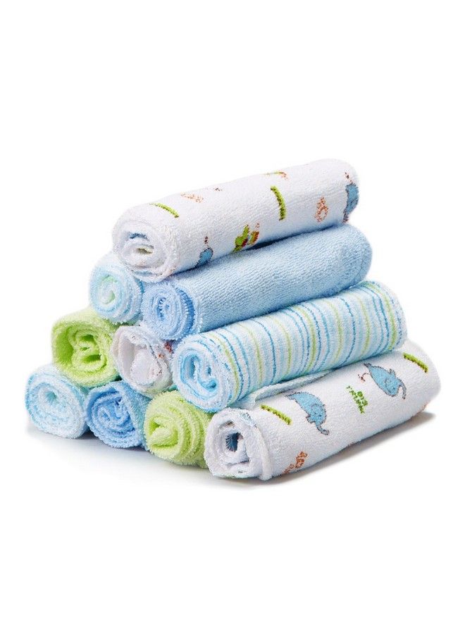 Washcloth Wipes Set For Newborn Boys And Girls Soft Terry Washcloth Set Pack Of 10 Blue Elephants