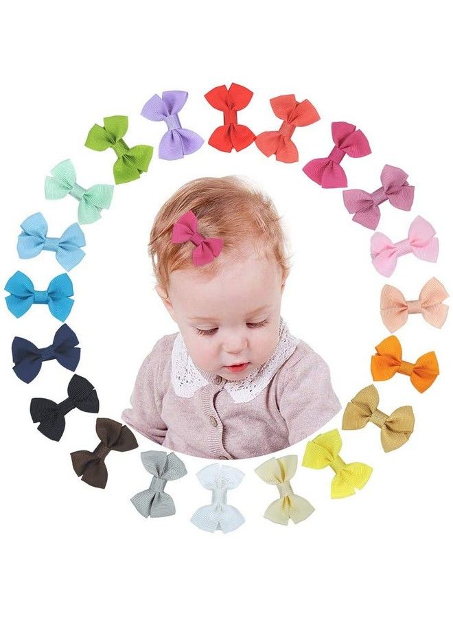 20 Hair Clips Mini Hair Bow Grosgrain Ribbon Hair Bows With Alligator Clips For Baby Girls Toddlers Kids 20 Colors(2.4 Inch)