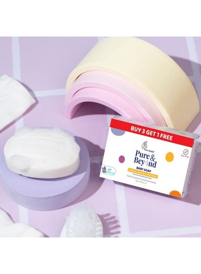 Baby Soap (Pack Of 3+1 Free) Pure & Beyond Ph 5.5 Baby Bathing Cleaninsing Bar For Sensitive Skin Oatmeal & Shea Butter