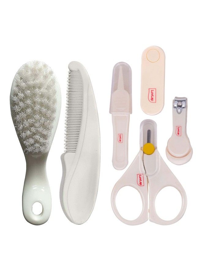 Baby 4Pcs Nail Grooming Set And Elegant Baby Comb & Brush Set With Soft Bristles Grooming Set 0M+White
