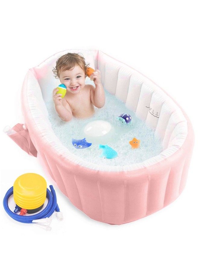 Sansa Inflatable Baby Bath Tub For Kids With Air Pump Soft Cushion Central Seat Foldable Basin ; Mini Air Swimming Pool For Kids ; Baby Bath Tub For Baby Kids 6 To 36 Months (Lite Pink)
