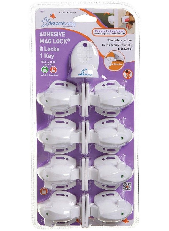 Adhesive Mag Locks (8Pack 1 Key) Child Proofing Cabinet Magnetic Latches White Model L859