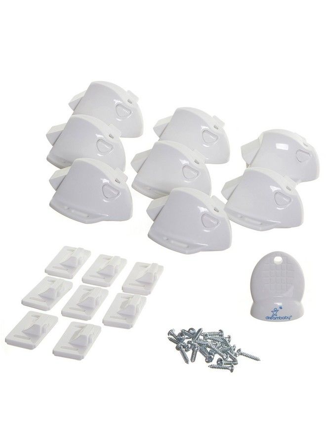 Adhesive Mag Locks (8Pack 1 Key) Child Proofing Cabinet Magnetic Latches White Model L859