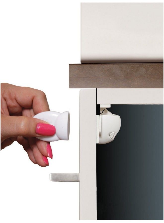 Adhesive Mag Locks (8Pack 1 Key) Child Proofing Cabinet Magnetic Latches White Model L859