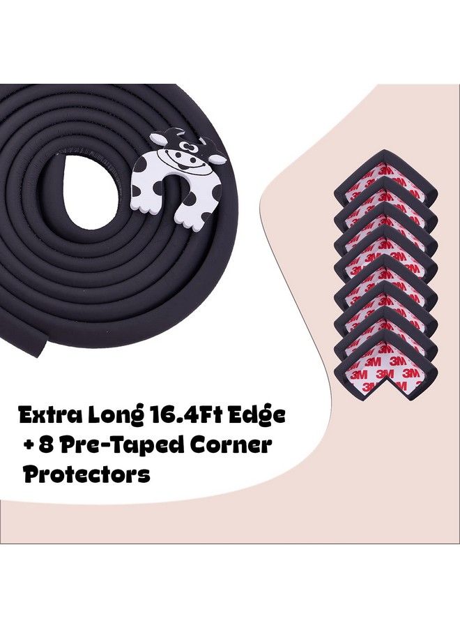 Baby Proofing Edge & Corner Guards ; Safe Edge & Corner Cushion ; Extra Long 16.7Ft Edge + 8 Pre Taped Corner Protectors ; Child Safety Furniture Cushions (Black)
