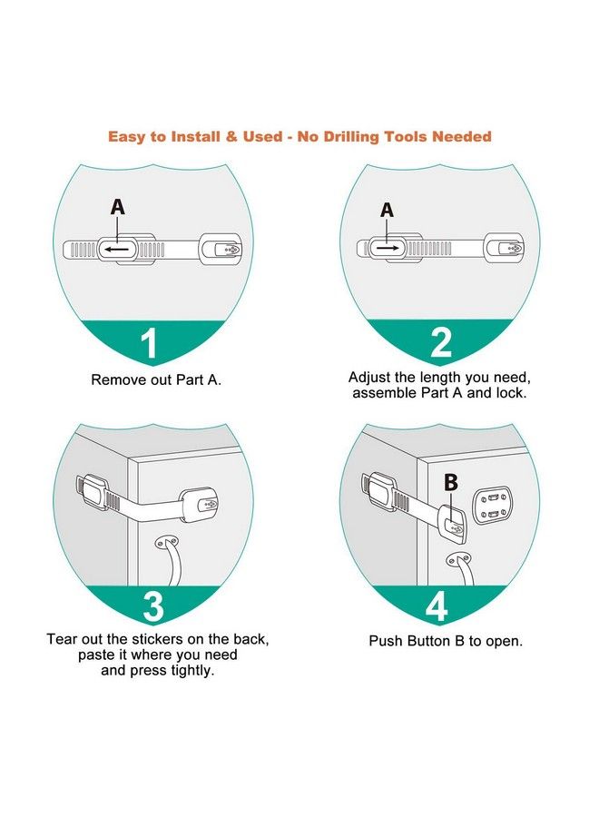 12 Pack Vmaisi Multi Use Adhesive Straps Locks Childproofing Baby Proofing Cabinet Latches For Drawers Fridge Dishwasher Toilet Seat Cupboard Oven Trash Can No Drilling (White) (12)