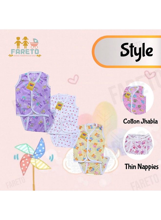 New Born Baby Unisex Jhabla Set With Single Layer Matching Cloth Diapers;Vest Set With Indian Style Tying Langots;Nappy Set Of 8(8 Jhablas & 8 Nappies)(0 6 Monthssize L 12 Inchs B 10 Inchs)