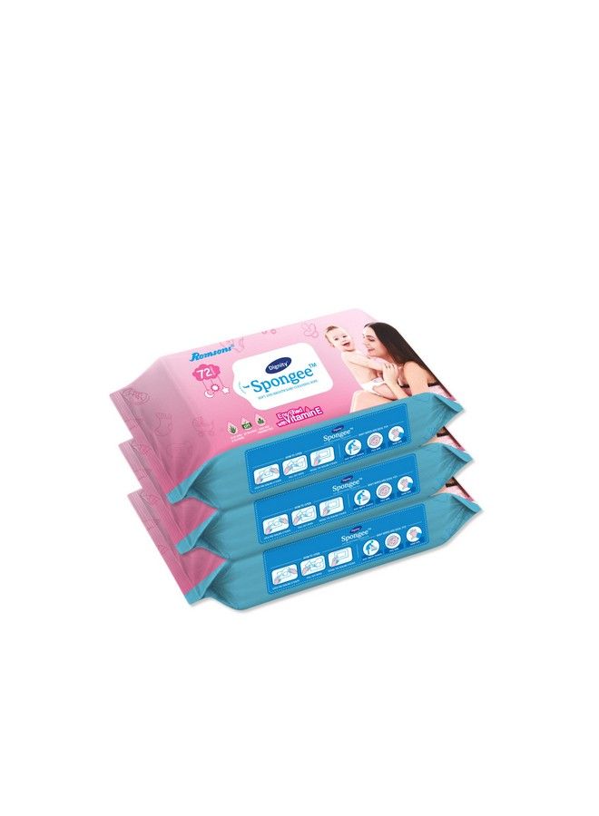 Sponge Baby Wet Wipes 150 X 200 Mm 72 Wipes;Pack (White Pack Of 3 216 Wipes)