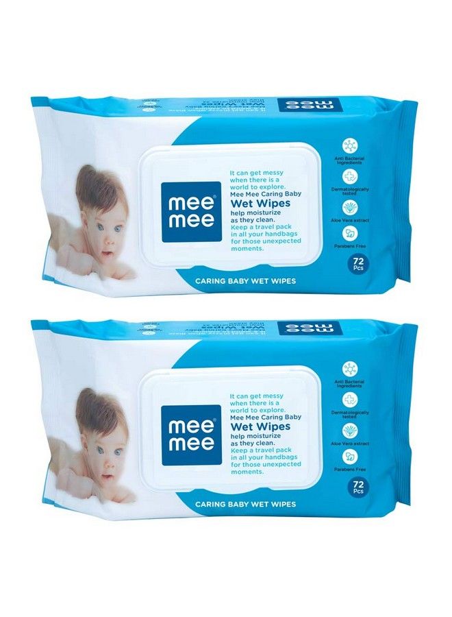 Caring Baby Wet Wipes With Lid (Aloe Vera72 Pcs) (Pack Of 2)