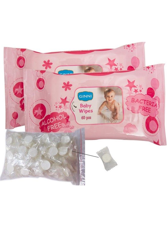 Premium Baby Wet Wipes Cleansing Wipes (60 Wipes;Pack Pack Of 2) + Coin Tissues Magic Tablet Pop Up Tissue Coin Tissue (50 Pcs)