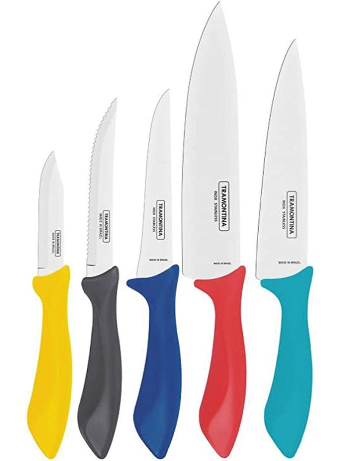 5 Pieces Knives Set with ergonomic and multi color handles Stainless Steel Blades