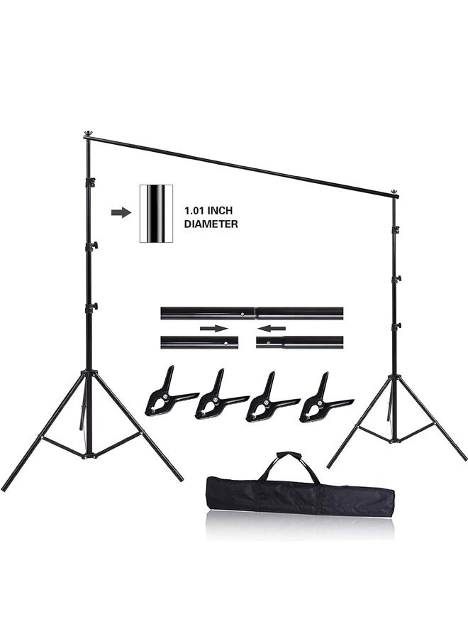 Padom 10 x 10Ft Photo Video Studio Heavy Duty Adjustable Muslin Backdrop Stand Background Support System Kit for Photography with Carrying Bag，4 Pcs Spring Clamps (3M*3M)