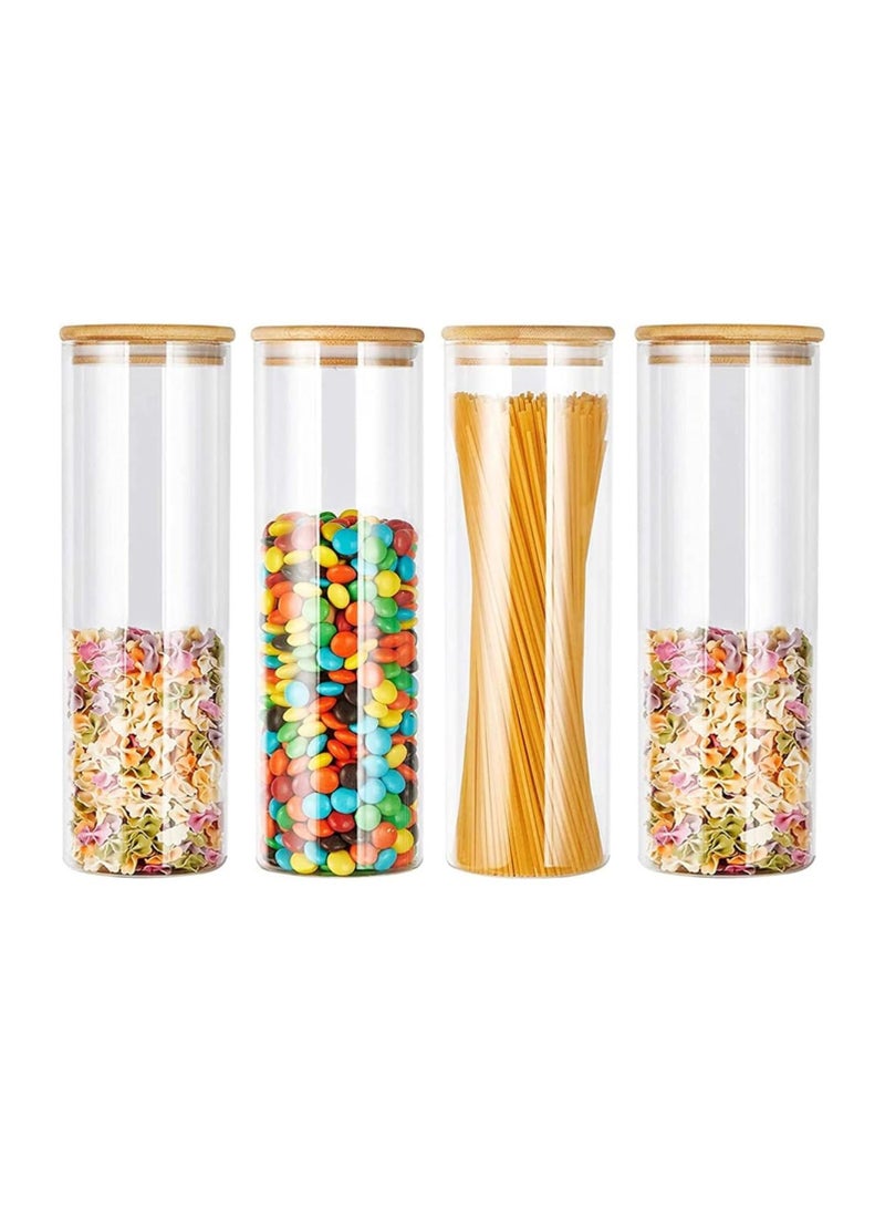 4 piece Glass Storage Jar with Bamboo Lids,Glass Airtight Canisters sets,Spice Jar, Pantry Organization and Storage Containers Ideal for Sugar, Coffee, Cookie, Candy,Cereals (1400ml/49.3 oz)