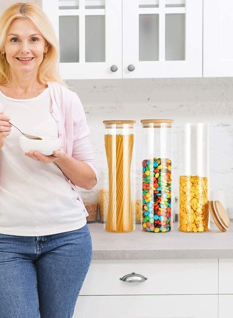 4 piece Glass Storage Jar with Bamboo Lids,Glass Airtight Canisters sets,Spice Jar, Pantry Organization and Storage Containers Ideal for Sugar, Coffee, Cookie, Candy,Cereals (1400ml/49.3 oz)