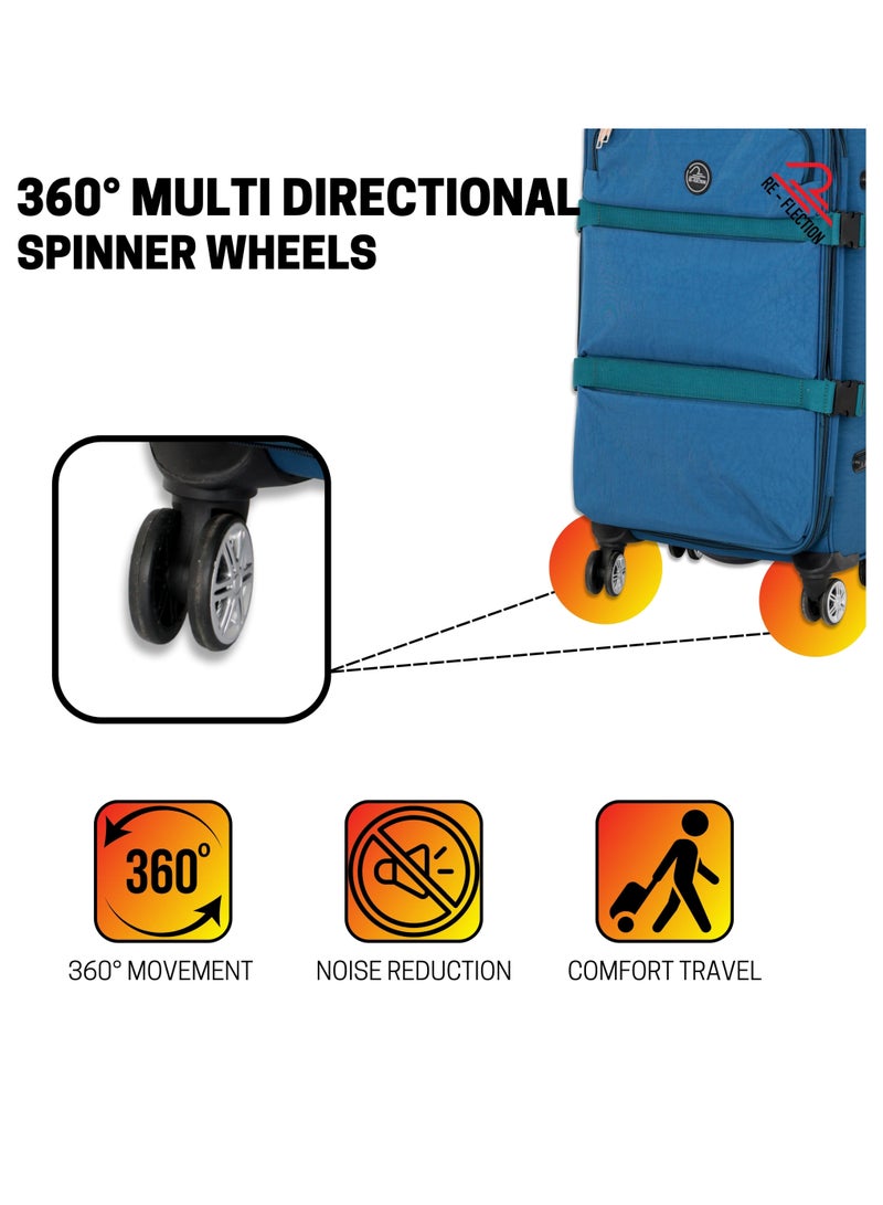 Reflection 24 Inch Crinkle Carry-on Suitcase Lightweight Vertical Series Travel Soft Luggage Trolley with 84L Storage Capacity and 4 Spinner Wheels Blue