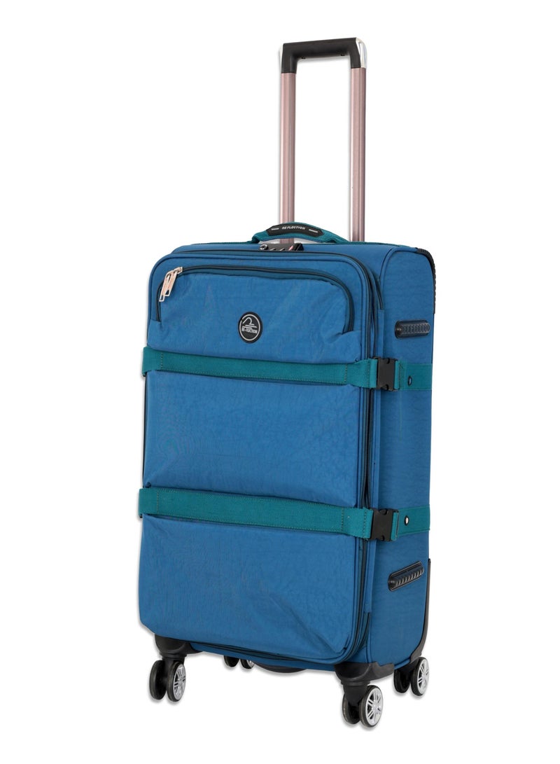 Reflection 24 Inch Crinkle Carry-on Suitcase Lightweight Vertical Series Travel Soft Luggage Trolley with 84L Storage Capacity and 4 Spinner Wheels Blue