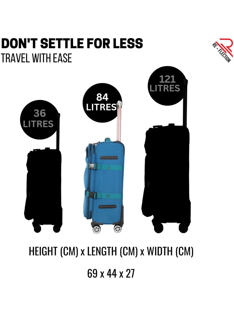 Reflection 24 Inch Crinkle Carry-on Suitcase Lightweight Vertical Series Travel Soft Luggage Trolley with 84L Storage Capacity and 4 Spinner Wheels Blue