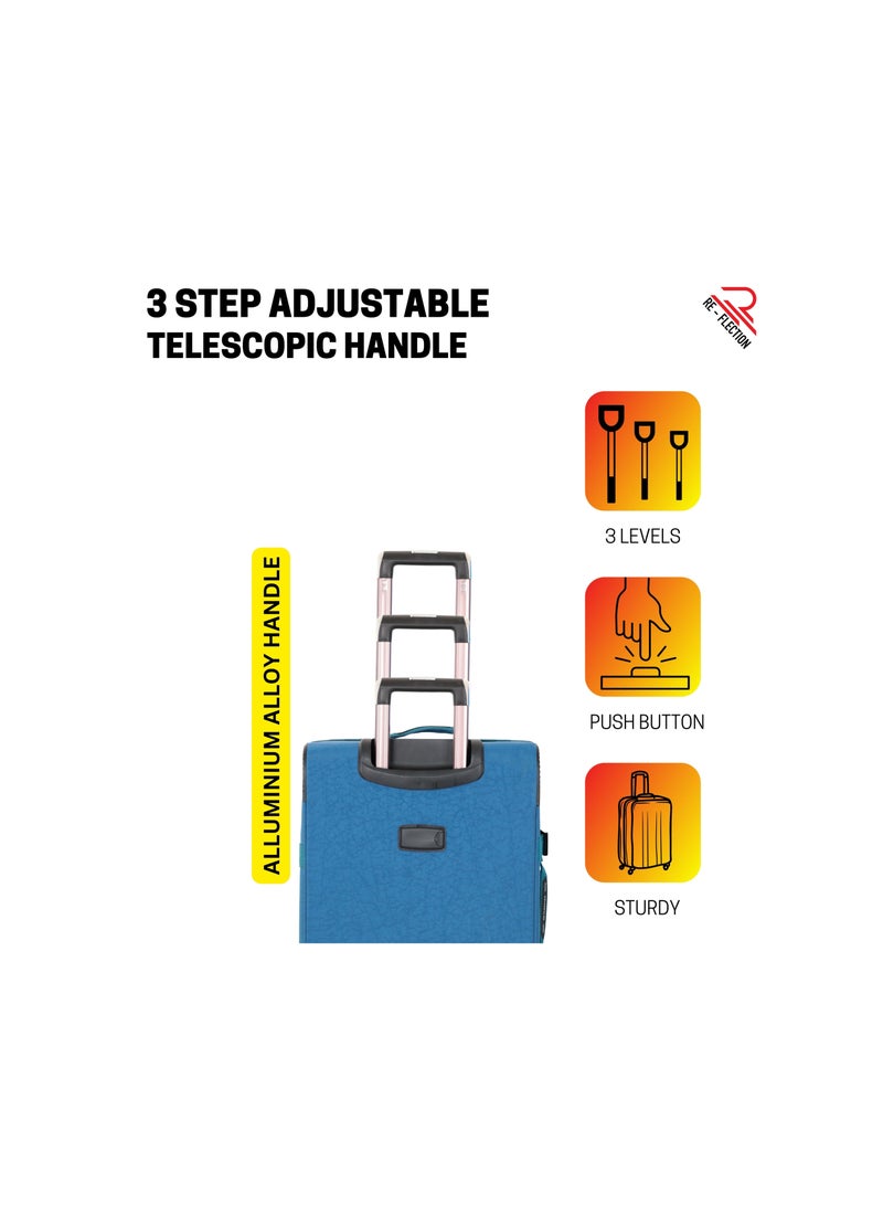 Reflection 20 Inch Crinkle Carryon Suitcase Lightweight Vertical Series Travel Soft Luggage Trolley with 36L Storage Capacity and 4 Spinner Wheels Teal Blue