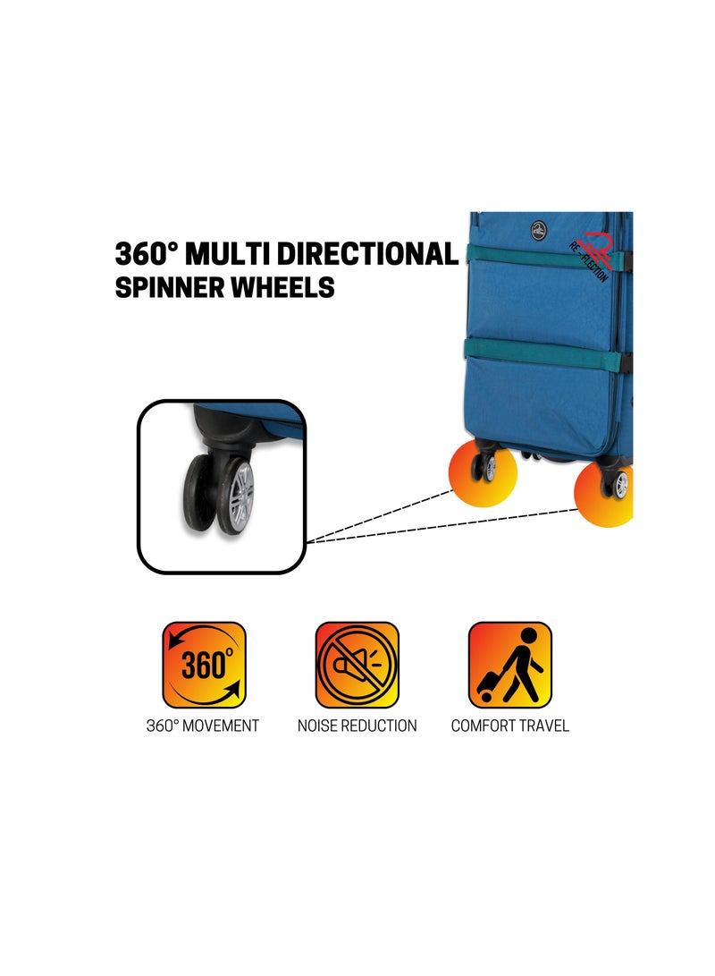 Reflection 20 Inch Crinkle Carryon Suitcase Lightweight Vertical Series Travel Soft Luggage Trolley with 36L Storage Capacity and 4 Spinner Wheels Teal Blue