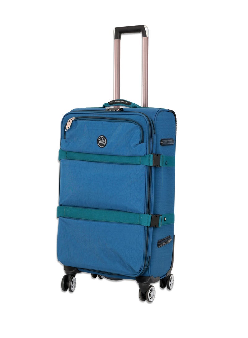 Reflection 20 Inch Crinkle Carryon Suitcase Lightweight Vertical Series Travel Soft Luggage Trolley with 36L Storage Capacity and 4 Spinner Wheels Teal Blue