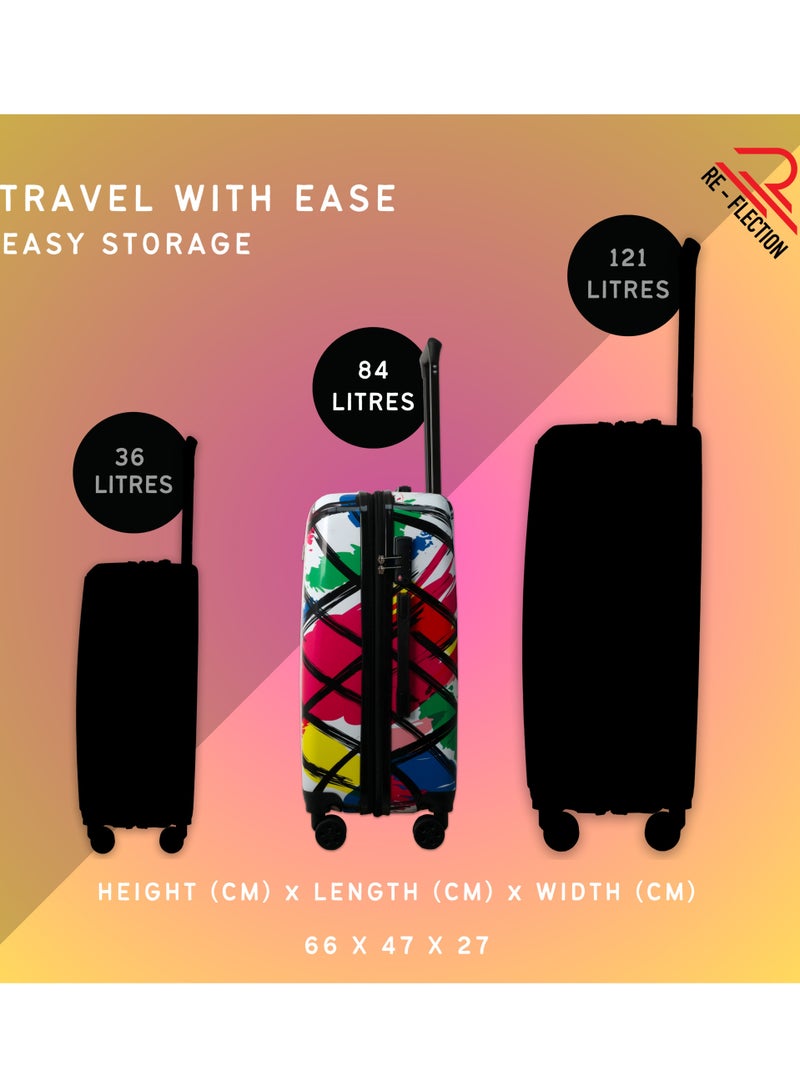 Reflection 24 Inch ABS and Polycarbonate Suitcase Lightweight Hardside Abstract Print Series Travel Luggage Trolley with 84L Storage Capacity 4 Spinner Wheels and TSA Lock Multicolor