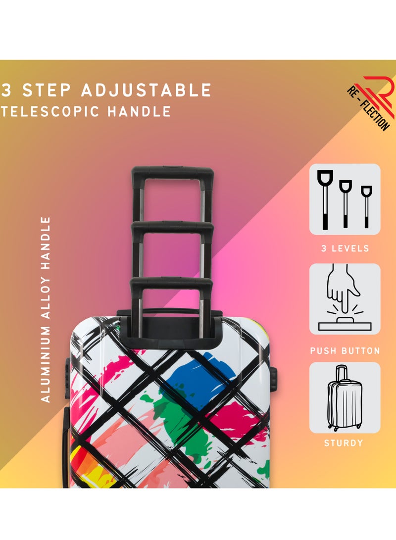 Reflection 24 Inch ABS and Polycarbonate Suitcase Lightweight Hardside Abstract Print Series Travel Luggage Trolley with 84L Storage Capacity 4 Spinner Wheels and TSA Lock Multicolor