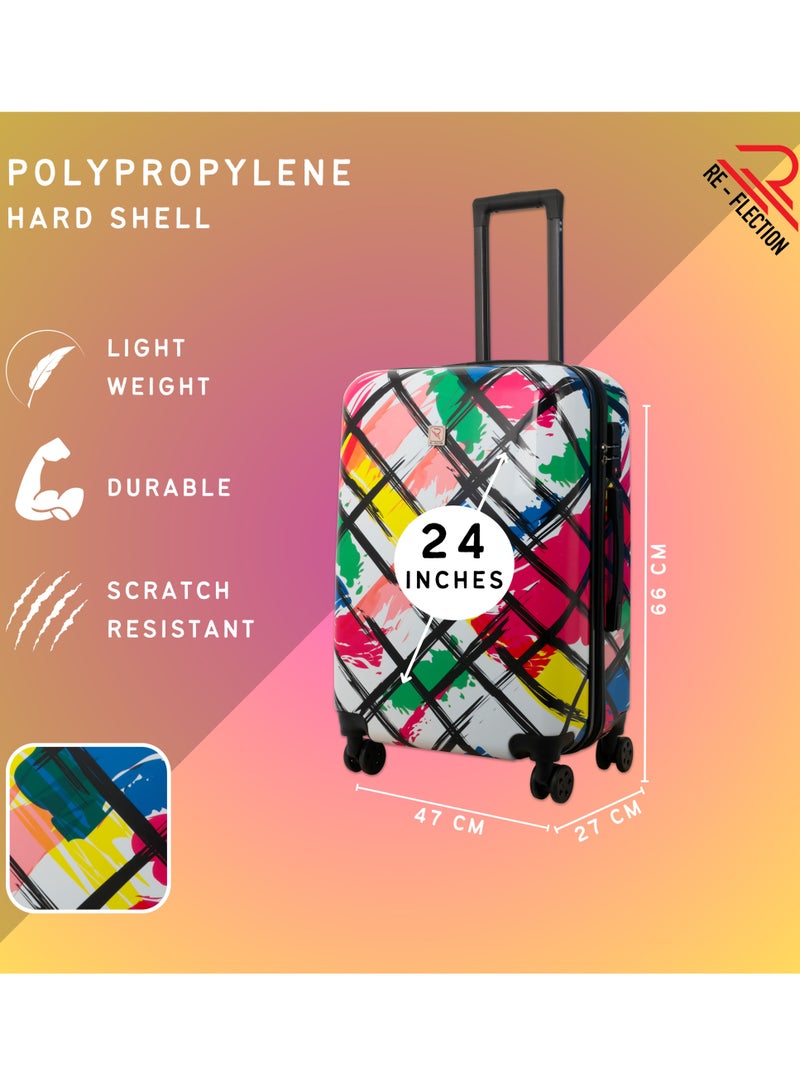 Reflection 24 Inch ABS and Polycarbonate Suitcase Lightweight Hardside Abstract Print Series Travel Luggage Trolley with 84L Storage Capacity 4 Spinner Wheels and TSA Lock Multicolor