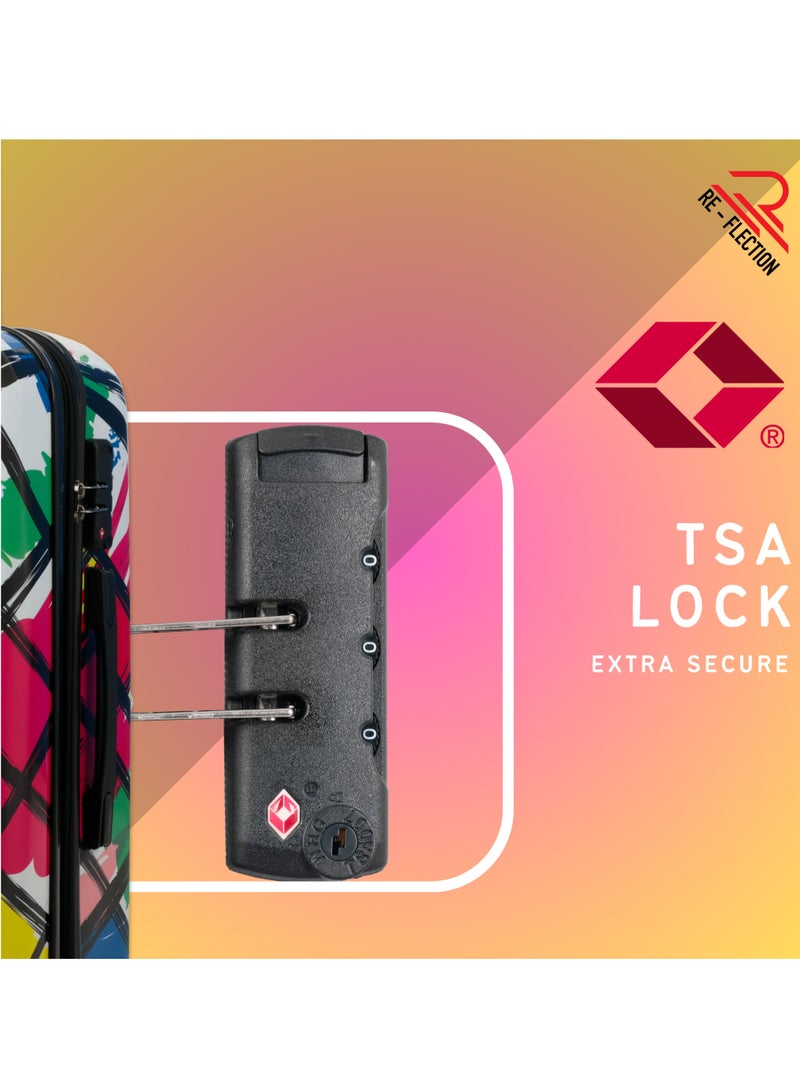 Reflection 24 Inch ABS and Polycarbonate Suitcase Lightweight Hardside Abstract Print Series Travel Luggage Trolley with 84L Storage Capacity 4 Spinner Wheels and TSA Lock Multicolor
