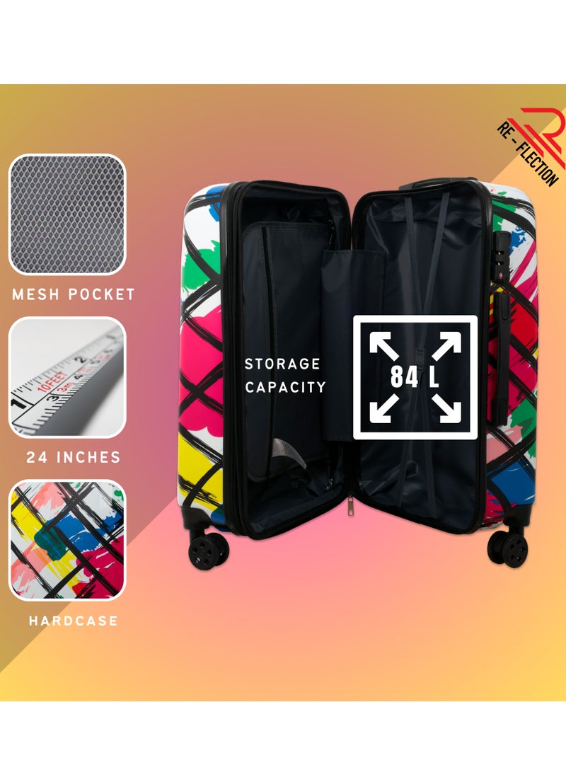 Reflection 24 Inch ABS and Polycarbonate Suitcase Lightweight Hardside Abstract Print Series Travel Luggage Trolley with 84L Storage Capacity 4 Spinner Wheels and TSA Lock Multicolor
