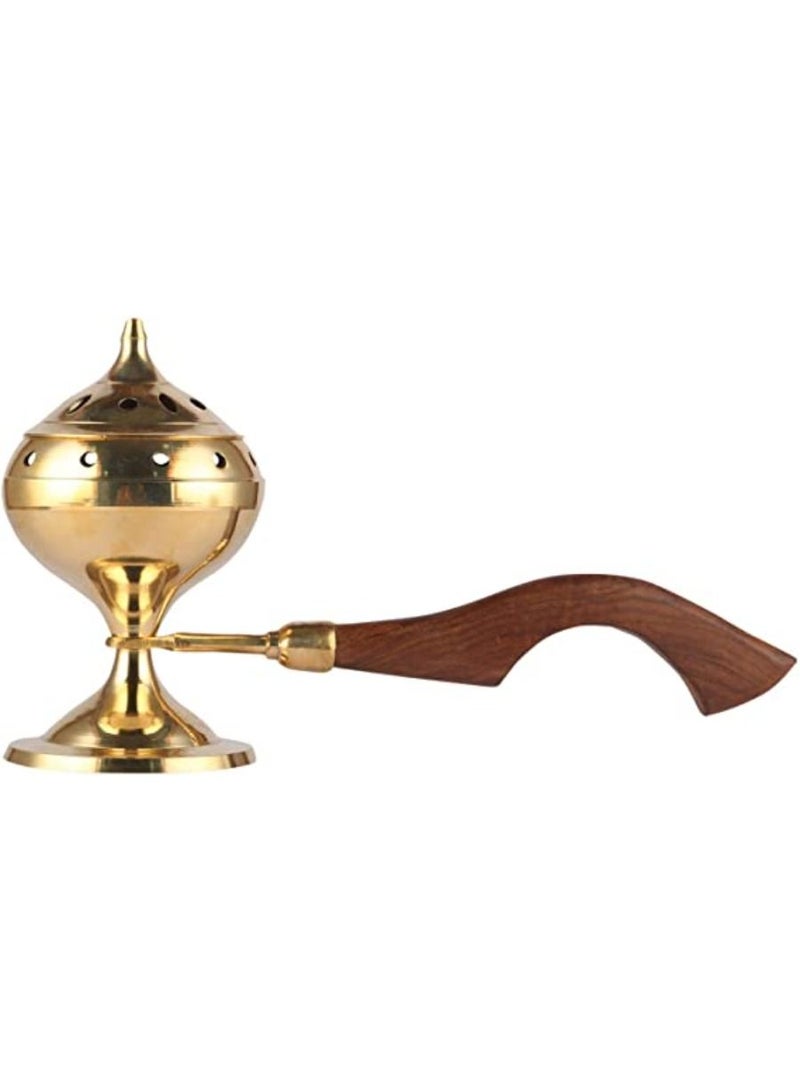 Brass Incense Burner Sambrani Stand with Wooden Handle