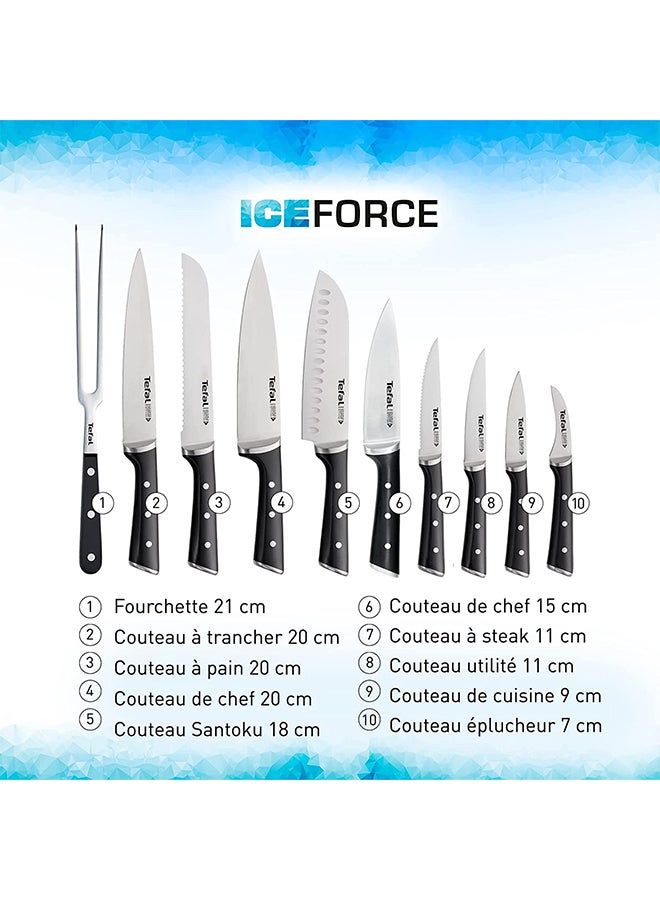 TEFAL Ice Force Santoku Knife | 18 Cm | Kitchen Knife | German Stainless Steel Blade | Long-Lasting Cutting Performance and Sharpness | Dishwasher safe | Silver/Black | K2320614 Black 18cm