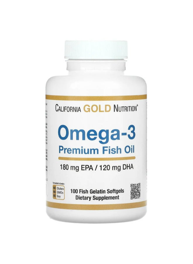Omega-3 Premium Fish Oil Dietary Supplement - 100 Tablets 180 Epa / 120 Dha