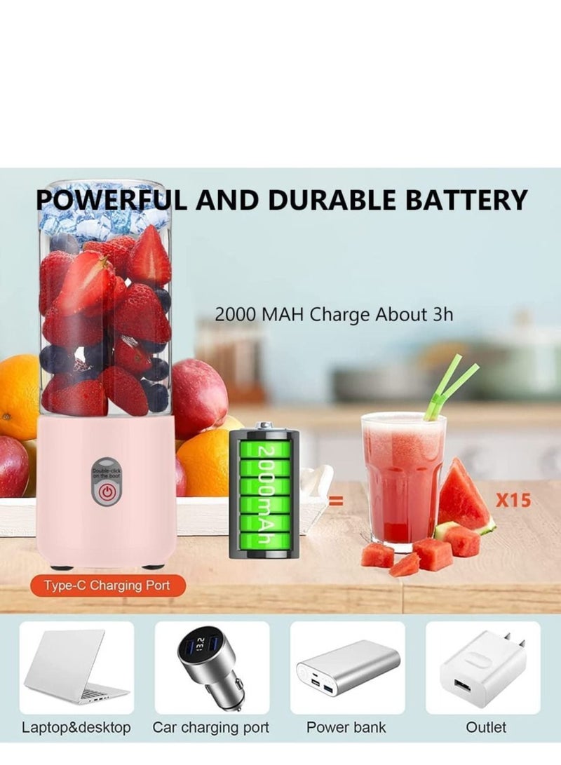 Powerful Mini Blender with 6 Blades,Portable USB Rechargeable Fruit Juice Mixer, Personal Size for Smoothies and Shakes Juicer Cup Travel 500ML,Fruit Juice, Milk