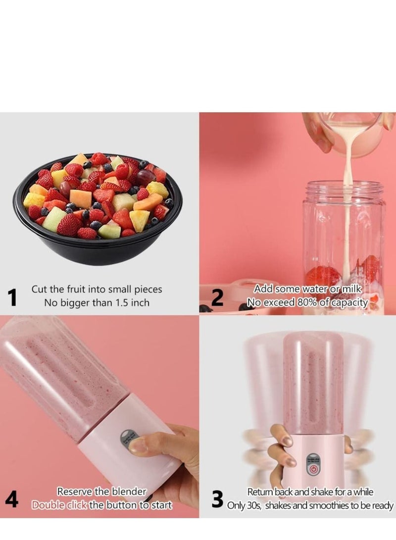 Powerful Mini Blender with 6 Blades,Portable USB Rechargeable Fruit Juice Mixer, Personal Size for Smoothies and Shakes Juicer Cup Travel 500ML,Fruit Juice, Milk