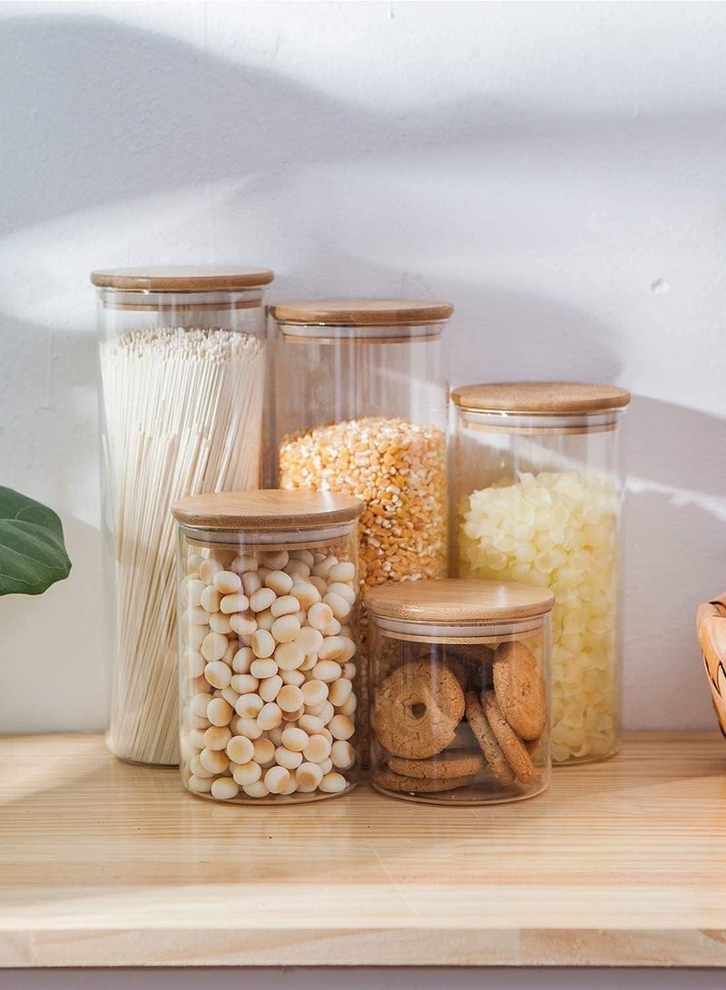 6 piece Glass Storage Jar with Bamboo Lids,Glass Airtight Canisters sets,Spice Jar, Pantry Organization and Storage Containers Ideal for Sugar, Coffee, Cookie, Candy,Cereals (700ml/24.6 oz)