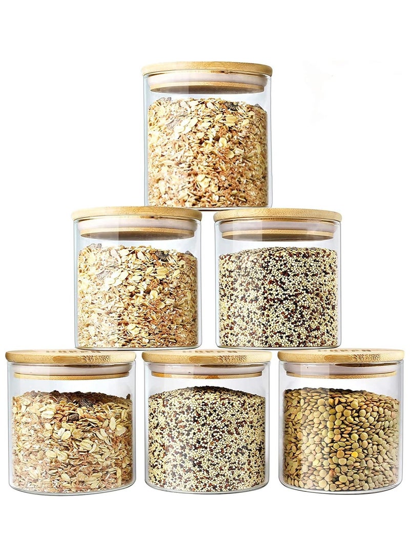 6 piece Glass Storage Jar with Bamboo Lids,Glass Airtight Canisters sets,Spice Jar, Pantry Organization and Storage Containers Ideal for Sugar, Coffee, Cookie, Candy,Cereals (700ml/24.6 oz)