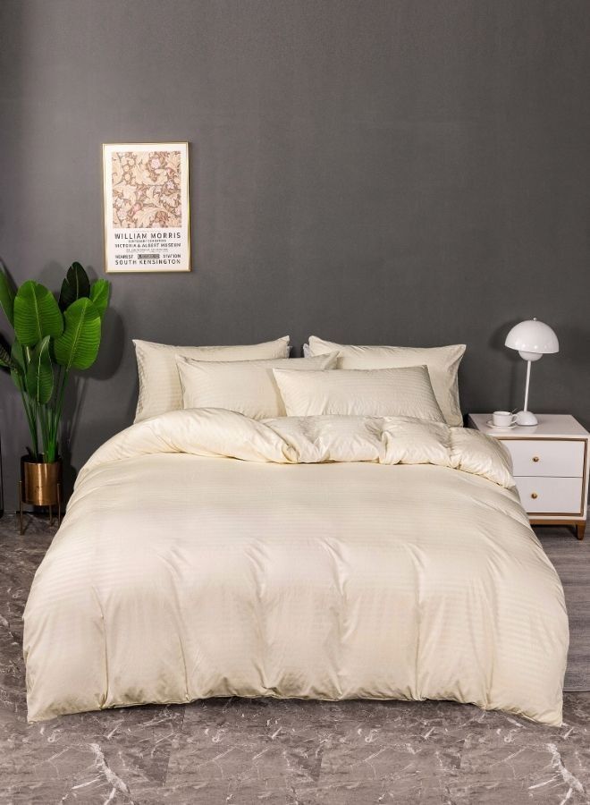 Premium King size 6 pieces Plain beige striped design, bedding set.