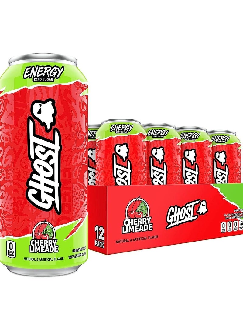 Energy Sugar-Free Energy Drink - 12-Pack, Cherry Limeade, 16oz Cans - Energy & Focus -200mg of Natural Caffeine, L-Carnitine & Taurine -Soy, Gluten-Free, Vegan
